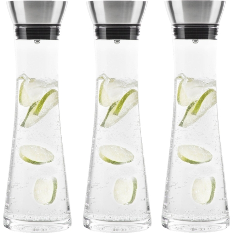 Karaf/schenkkan - Set van 3x stuks - 1 liter - glas - RVS filter - sapkan - waterkan - waterkaraf -
