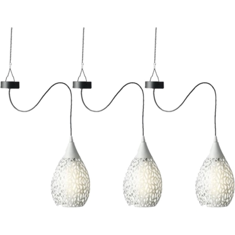 3x stuks witte solar tuinverlichting hanglamp ijzer 21 cm -