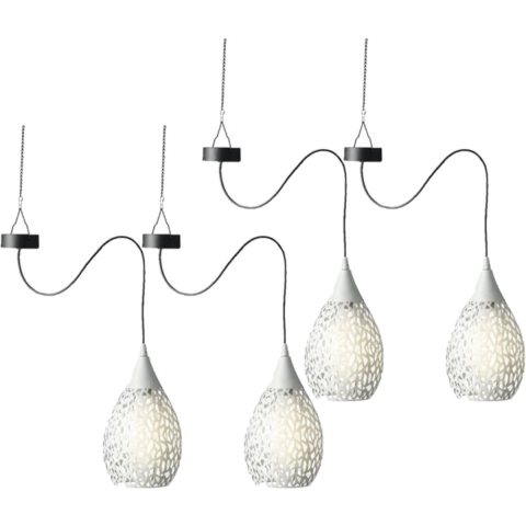4x stuks witte solar tuinverlichting hanglamp ijzer 21 cm -