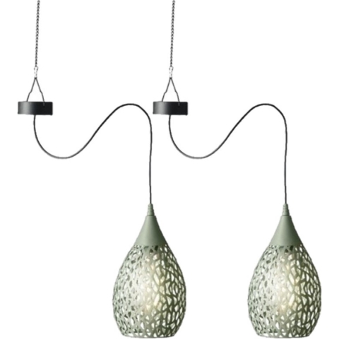 2x stuks groene solar tuinverlichting hanglamp ijzer 21 cm -