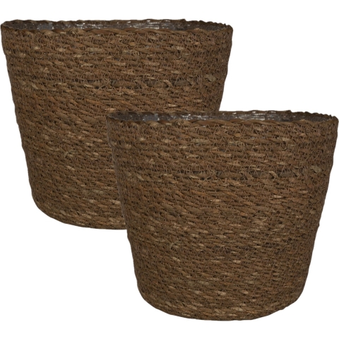 Set van 4x stuks plantenpot/bloempot van jute/zeegras diameter 18 cm en hoogte 16 cm camel bruin -