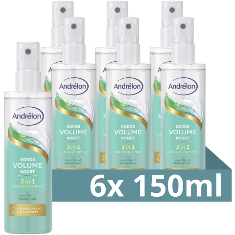 6x Andrelon 3-in-1 Textuur Spray Kokos Volume Boost 150 ml