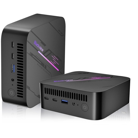 Blackview MP100 - Mini PC - 16 GB DDR4 - 512 GB M.2 SSD - AMD Ryzen™ 7 5825U - Tot 4,5 GHz - Windows 11 Pro - WiFi 6 - 4K UHD - RGB-verlichting - Zwart
