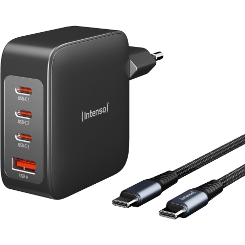 Intenso W140A3C + C520C black USB-oplader 140 W 3x USB-C, 1x USB-A QC 4+, USB PD 3.1, PPS Zwart Binnen GaN, USB Power Delivery (USB-PD)