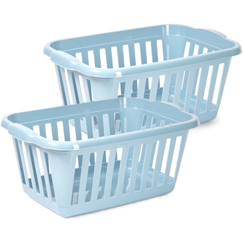 Wasmand - 2x - blauw - kunststof - 40 liter - 60 x 40 x 26 cm - manden voor wasgoed - huishouden -