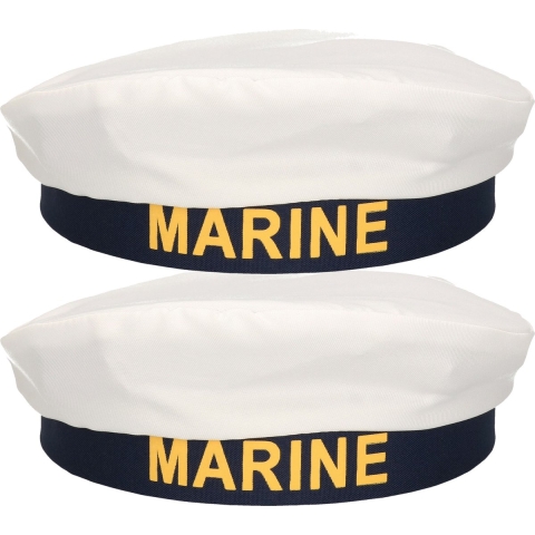 Carnaval verkleed Matroos/matrozen hoedje - 5x - wit/blauw - voor volwassenen - Maritiem thema -