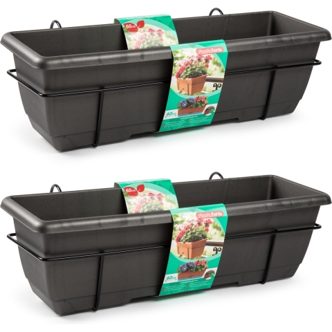 PlasticForte Balkonbak - 5x - antraciet - 60 cm - plantenbak met hanger - bloembak -