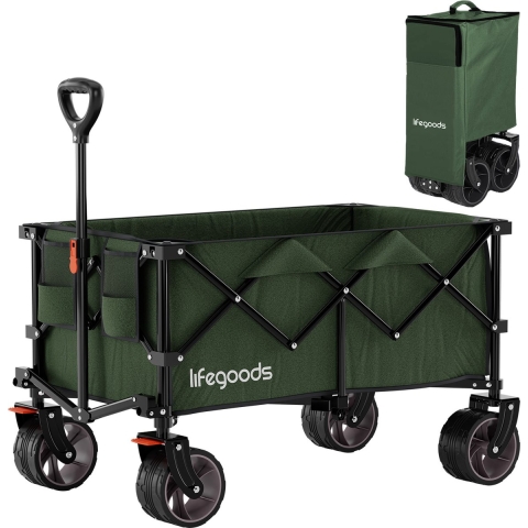 LifeGoods Bolderkar - XL - Opvouwbaar - 100KG - 200L - Bolderwagen - Beschermhoes - Groen
