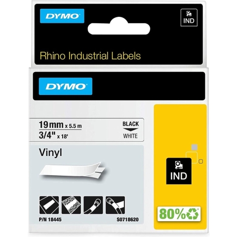 Labeltape DYMO IND RHINO S0718620 Vinyl Tapekleur: Wit Tekstkleur:Zwart 19 mm 5.5 m
