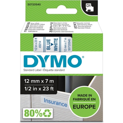 DYMO 45014 Labeltape Polyester Tapekleur: Wit Tekstkleur: Blauw 12 mm 7 m