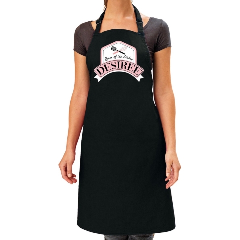 Naam cadeau Desiree - Queen of the kitchen schort zwart - keukenschort cadeau -