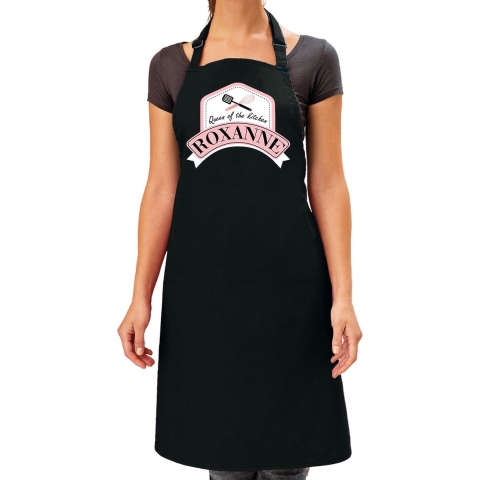 Naam cadeau Roxanne - Queen of the kitchen schort zwart - keukenschort cadeau -