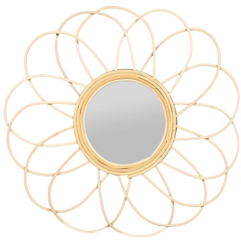 Wandspiegel Daisy - bloem - rotan - D38,5 cm - bohemian/boho spiegel -