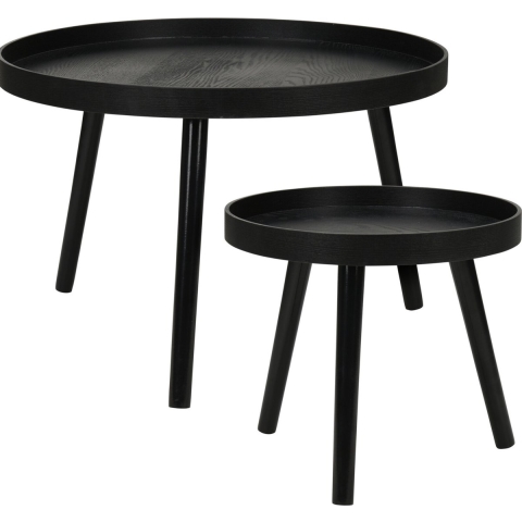 Bijzettafel/plantenstandaard set - 2-delig - zwart - MDF hout - D38 x H34 cm en D60 x H40 cm -
