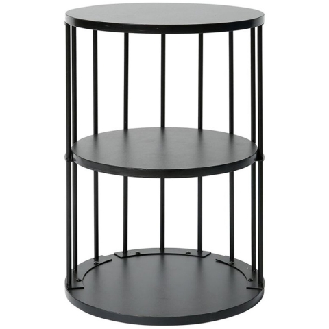 Bijzettafel Berjaya - zwart - rond - D34 x H50 cm - metaal/hout - modern - 3 laags tafel -