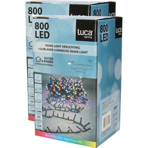 Luca Lighting kerstverlichting 2x stuks lichtsnoeren gekleurd 16 m -