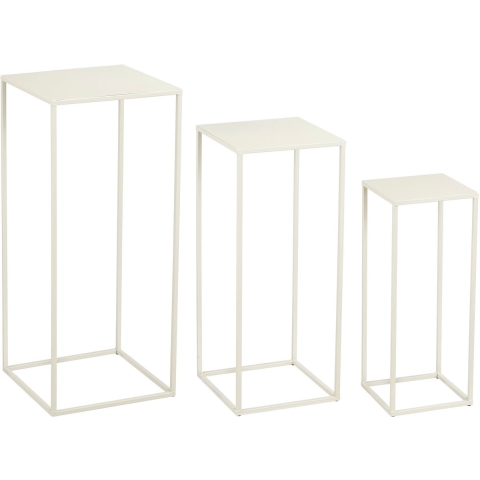Mica Decorations Quinty Bijzettafel - Set van 3 - L30 x B30 x H70 cm - Metaal - Gebroken wit -
