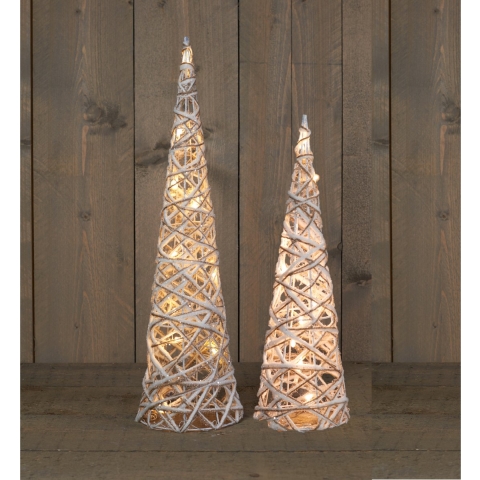 LED kegels - 2x st - H40 en H60 cm - warm wit - glitter kerstboom lampen -