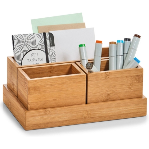Pennenbakje/bureau organizer - 28 x 18 x 11 cm - bamboe hout -