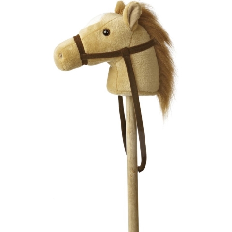 Pluche stokpaardje beige pony met geluid 94 cm -