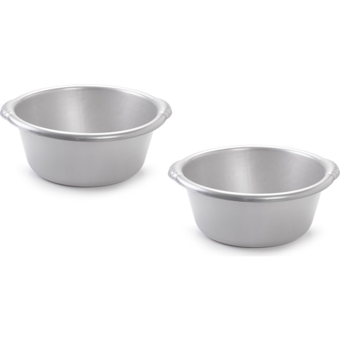 Plasticforte Afwasteil - 2x stuks - 25 liter - rond - zilverkleurig - afwasbak - camping -