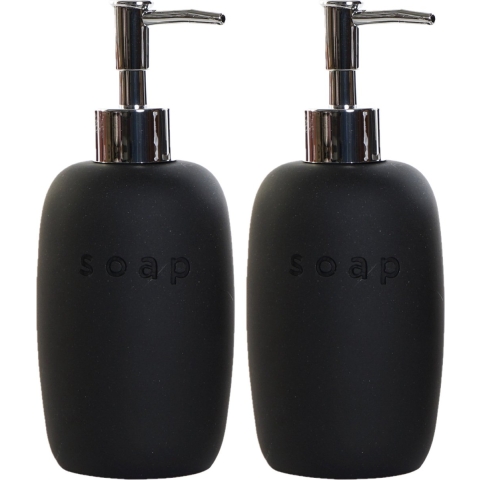 Set van 2x stuks zeeppompjes/zeepdispensers zwart keramiek 18 cm -