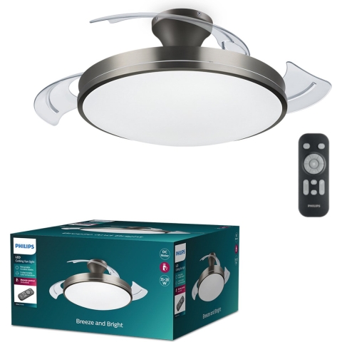 Philips LED Atlas Plafondventilator 28 W, 35 W (Ø x h) 490 mm x 418 mm Nikkel