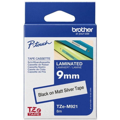 Labeltape Brother TZe, TZ TZe-M921 Tapekleur: Zilver (mat) Tekstkleur:Zwart 9 mm 8 m