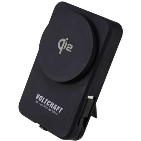 VOLTCRAFT VC-Qi2 PD20W 8000 Powerbank 8000 mAh Fast Charge LiPo Zwart Statusweergave