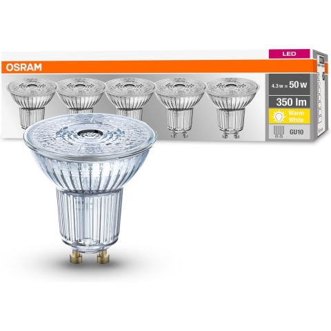 OSRAM HOMELIGHTING 4058075466579 LED-lamp Energielabel G (A - G) GU10 Reflector 4.3 W = 30 W Warmwit (Ø x l) 51 mm x 55 mm 5 stuk(s)