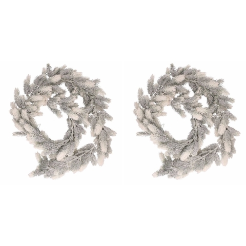 2x Witte kerst guirlandes met sneeuwlook 180 cm -