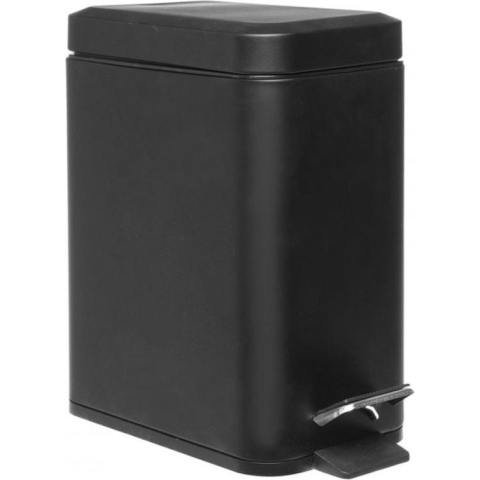 Luxe Pedaalemmer Zwart - Kleine Prullenbak Zwart - RVS - Rechthoekig - 5 Liter - 5L Inhoud - Klein Formaat - L 25 x B 15 x H 30 cm - Met Pedaal - Zwarte Prullenbak