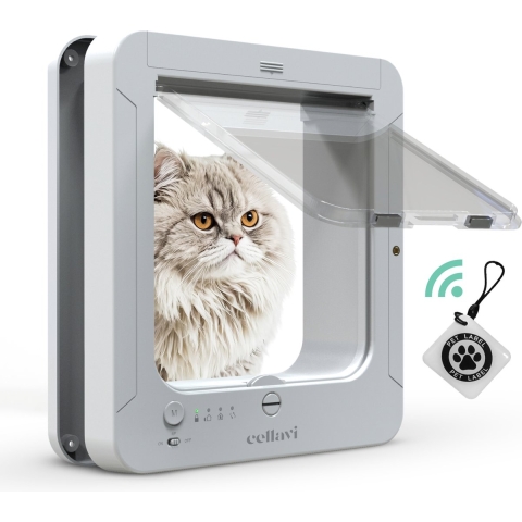 Cellavi Kattenluik met Microchip - Geschikt voor Grote en Kleine Katten - Chipherkenning - XL - 29,8 x 26,3 CM - Wit