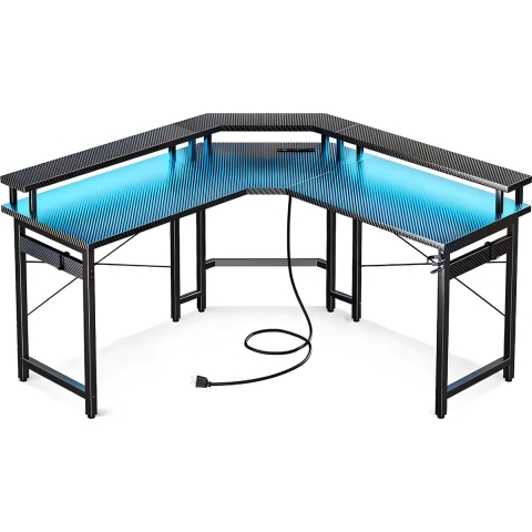 Lugia Hoekbureau - Gaming Bureau - L-Vormig 130cm x 78cm x 48cm - Bureau - Led Verlichtingen - Krasbestendig - Monitor Stand - Stopcontact - Gaming De
