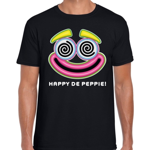 Foute Party T-shirt voor heren - happy de peppie - zwart - carnaval/themafeest 2XL -