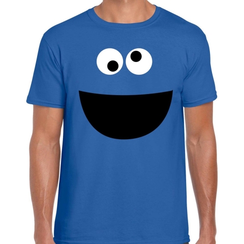 Verkleed / carnaval t-shirt blauw cartoon knuffel monster voor heren - Verkleed / kostuum shirts M -