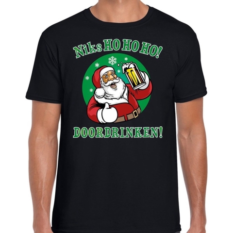Fout Kerst shirt bier drinkende santa ho ho ho zwart voor heren M (50) -