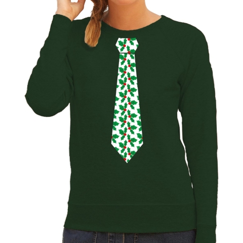 Stropdas Kersttrui/kerst sweater mistletoe groen voor dames M -
