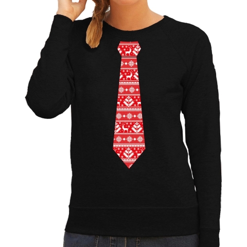 Stropdas Kersttrui/Kerst sweater kerstpatroon zwart voor dames XL -