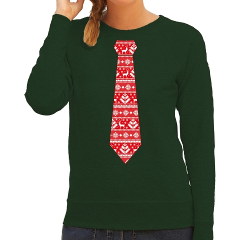 Stropdas Kersttrui/kerst sweater kerstpatroon groen voor dames S -