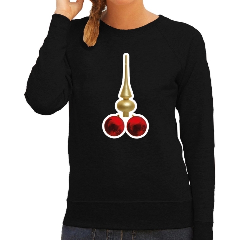 Foute humor Kersttrui kerstballen Kerst sweater zwart voor dames L -