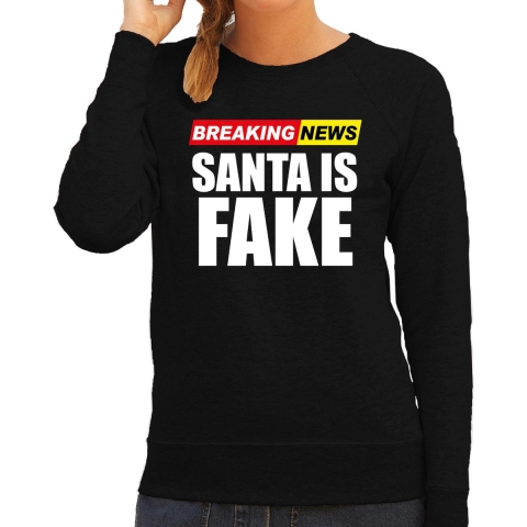 Foute humor Kersttrui breaking news fake Kerst sweater zwart voor dames S -