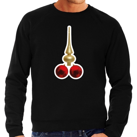 Foute humor Kersttrui kerstballen Kerst sweater zwart voor heren XL -