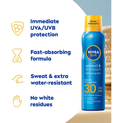 3x Nivea Sun Protect en Dry Touch Verfrissende Vernevelende Spray SPF 30 200 ml
