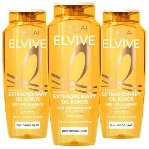 3x L'Oréal Elvive Extraordinary Oil Shampoo Kokos 250 ml