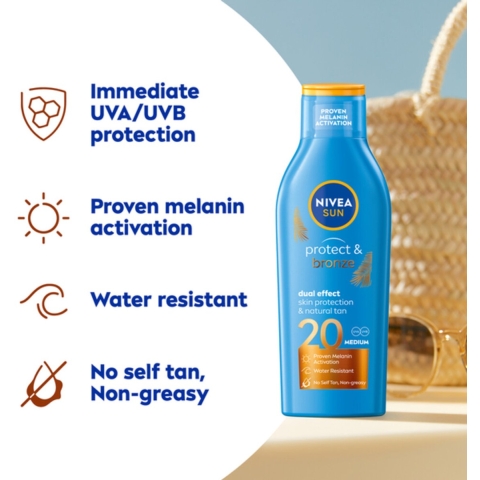 3x Nivea Sun Protect&Bronze Zonnemelk SPF 20 200 ml