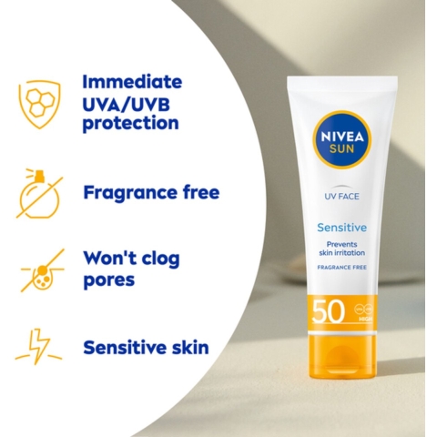 2x Nivea Sun Sensitive Zonnecrème Gezicht SPF 50+ 50 ml