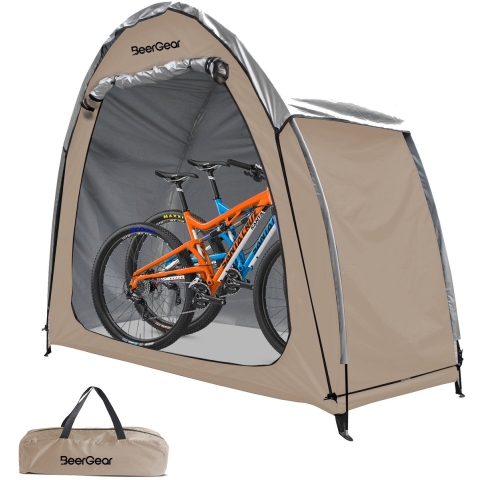 BeerGear® Fietstent - Schuurtent met afneembare regenhoes - Waterdicht 4000mm - Khaki/Bruin