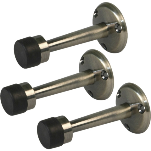 AMIG Deurstopper/deurbuffer - 3x - 75mm - muurbevestiging - antiek messing -