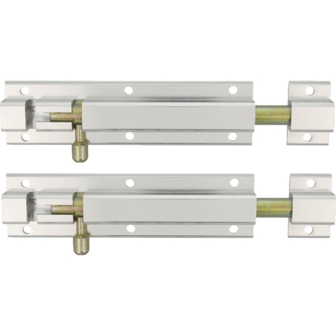 AMIG schuifslot/plaatgrendel - 2x - aluminium - 25cm - zilver - incl schroeven - deur - raam -